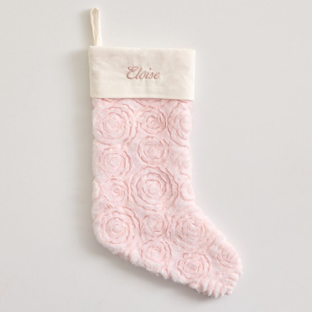 Pottery Barn LoveShackFancy Plush Pink Rosette Stocking - Picture 3 of 10
